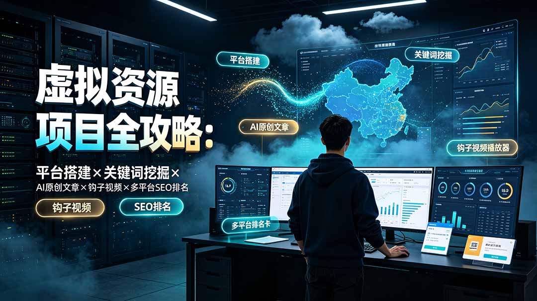 虚拟资源项目全攻略:平台搭建×关键词挖掘×AI原创文章×钩子视频×多平台SEO排名-聚业