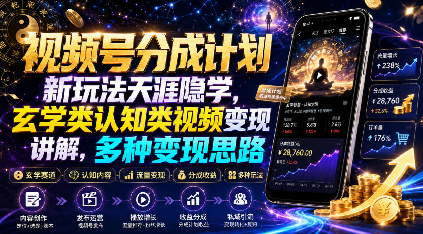 视频号分成计划新玩法天涯隐学,玄学类认知类视频变现讲解,多种变现思路-聚业