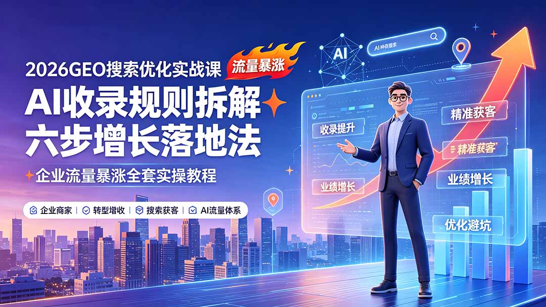 2026GEO搜索优化实战课:AI收录规则拆解|六步增长落地法|企业流量暴涨全套实操教程-聚业