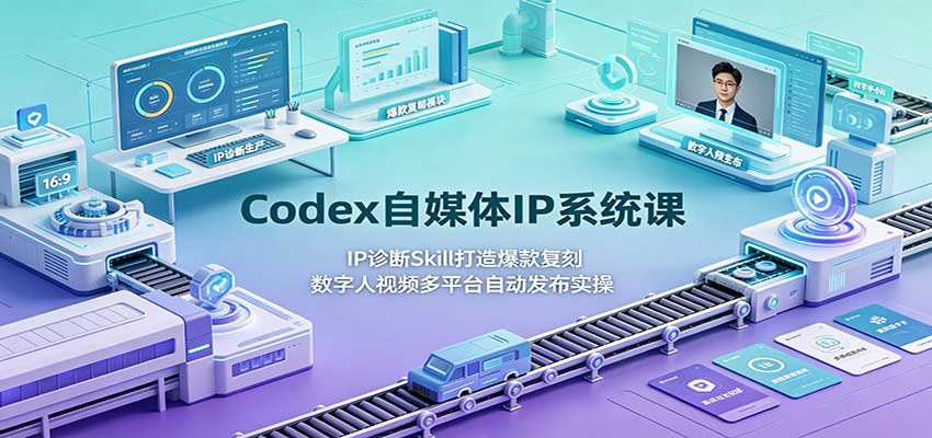 Codex自媒体IP系统课:IP诊断Skill打造爆款复刻,数字人视频多平台自动发布实操-聚业