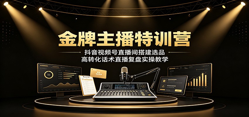 金牌主播特训营:抖音视频号直播间搭建选品,高转化话术直播复盘实操教学-聚业