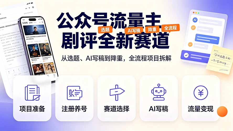 公众号流量主剧评全新赛道,从选题、AI写稿到降重,全流程项目拆解-聚业