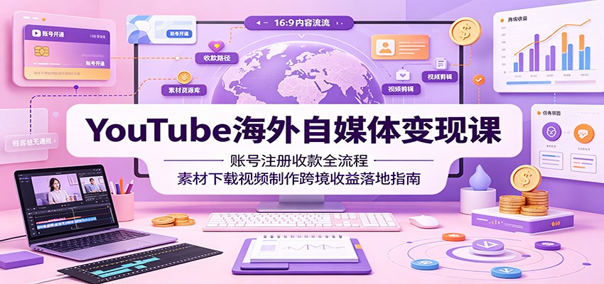 YouTube海外自媒体变现课:账号注册收款全流程,素材下载视频制作跨境收益落地指南-聚业