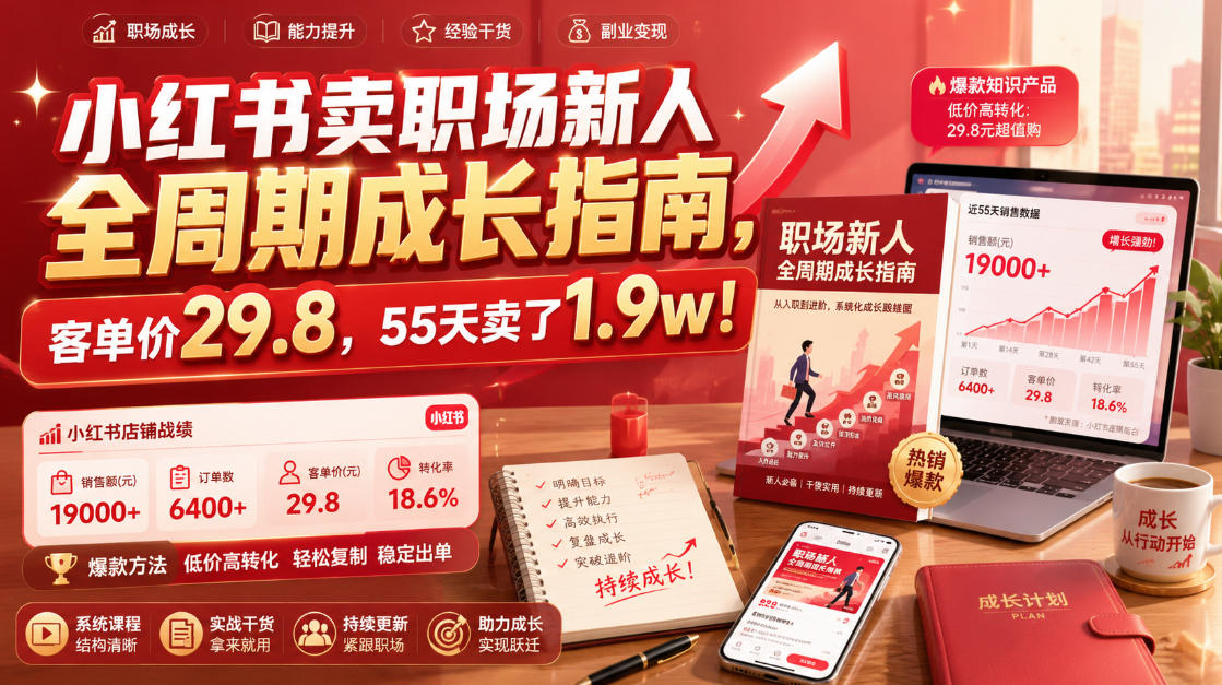 小红书卖职场新人全周期成长指南,客单价29.8,55天卖了1.9w!-聚业