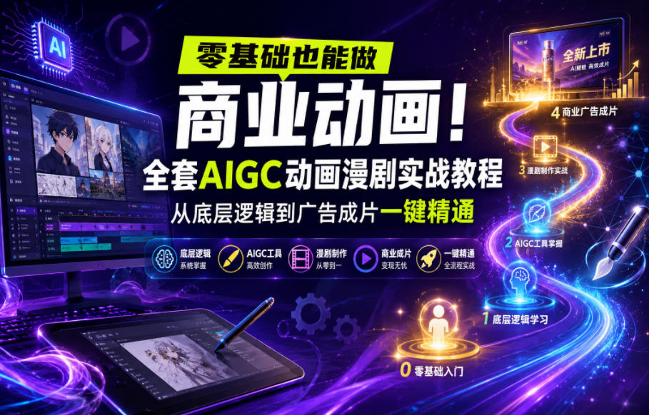 零基础也能做商业动画!全套AIGC动画漫剧实战教程,从底层逻辑到广告成片一键精通(更新0715)-聚业
