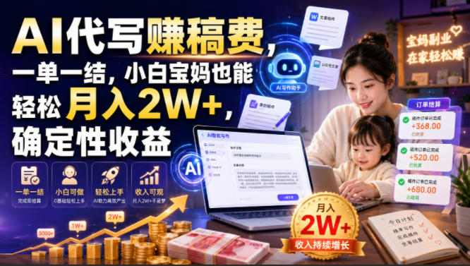 AI代写賺稿费,一单一结,小白宝妈也能轻松月入2W+,确定性收益【揭秘】-聚业