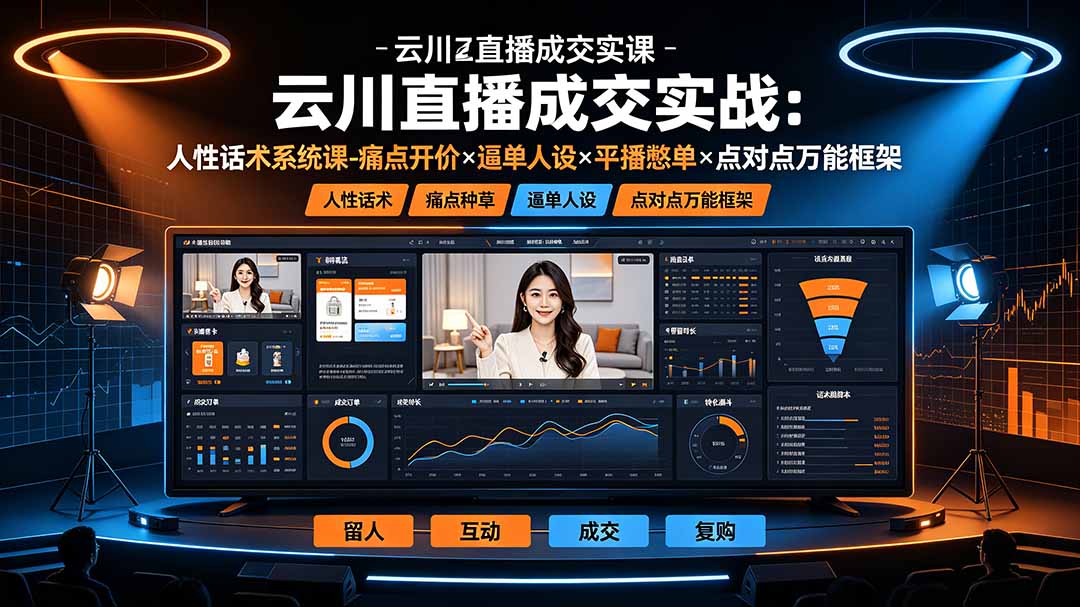 云川直播成交实战:人性话术系统课-痛点种草×塑品开价×逼单人设×平播憋单×点对点万能框架-聚业