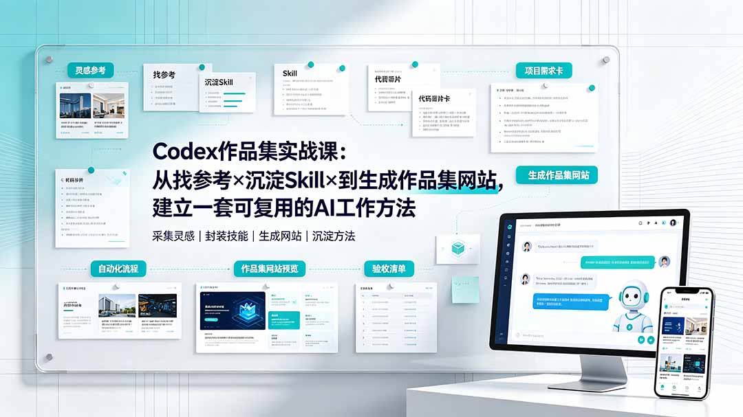 Codex作品集实战课:从找参考×沉淀Skill×到生成作品集网站,建立一套可复用的AI工作方法-聚业