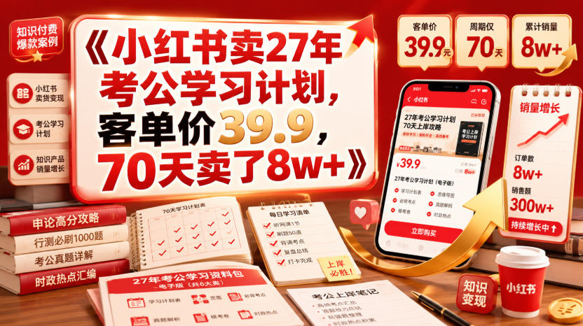 小红书卖27年考公学习计划,客单价39.9,70天卖了8w+!-聚业