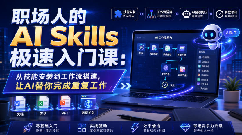 职场人的AI Skills极速入门课:从技能安装到工作流搭建,让AI替你完成重复工作-聚业