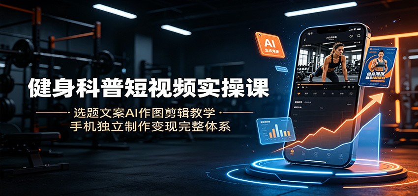 健身科普短视频实操课:选题文案AI作图剪辑教学,手机独立制作变现完整体系-聚业