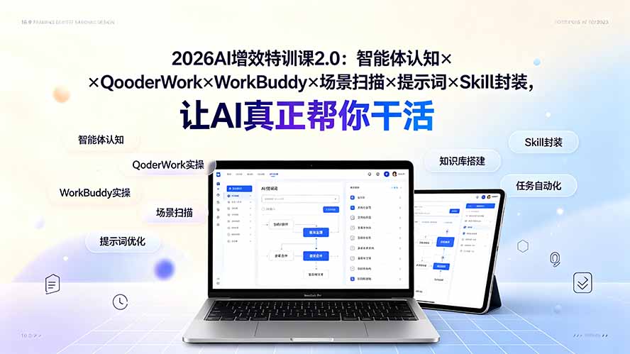 2026AI增效特训课2.0:智能体认知×QoderWork×WorkBuddy×场景扫描×提示词×Skill封装,让AI真正帮你干活-聚业