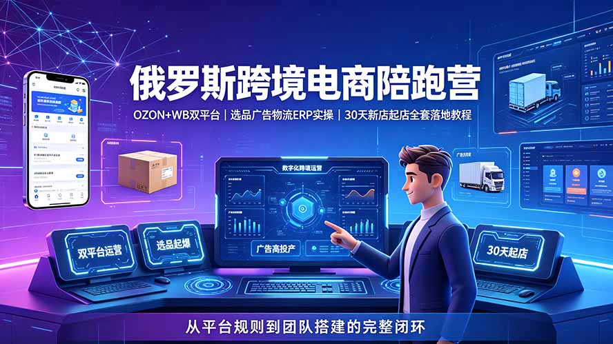 2026俄罗斯跨境电商陪跑营:OZON+WB双平台|选品广告物流ERP实操|30天新店起店全套落地教程-聚业