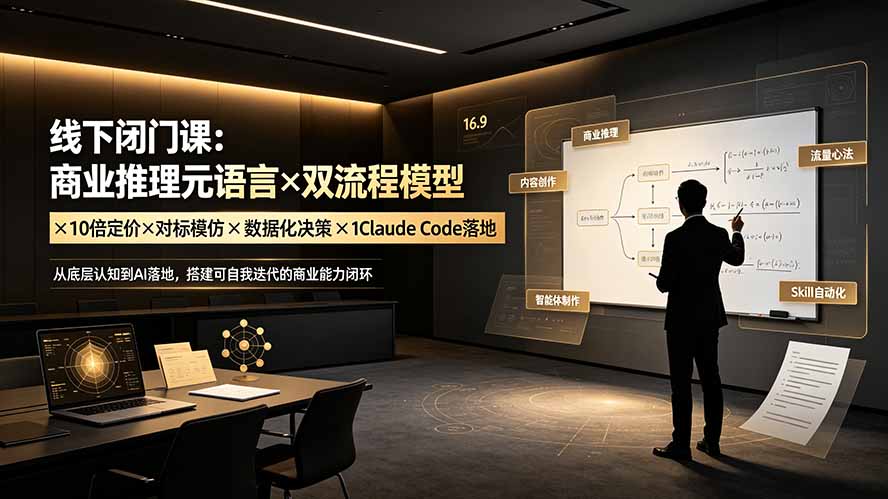 线下闭门课:商业推理元语言×双流程模型×10倍定价×对标模仿×数据化决策×Claude Code落地,击穿认知盲区-聚业