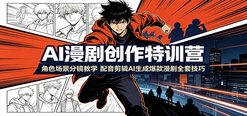 AI漫剧创作特训营:角色场景分镜教学,配音剪辑AI生成爆款漫剧全套技巧-聚业