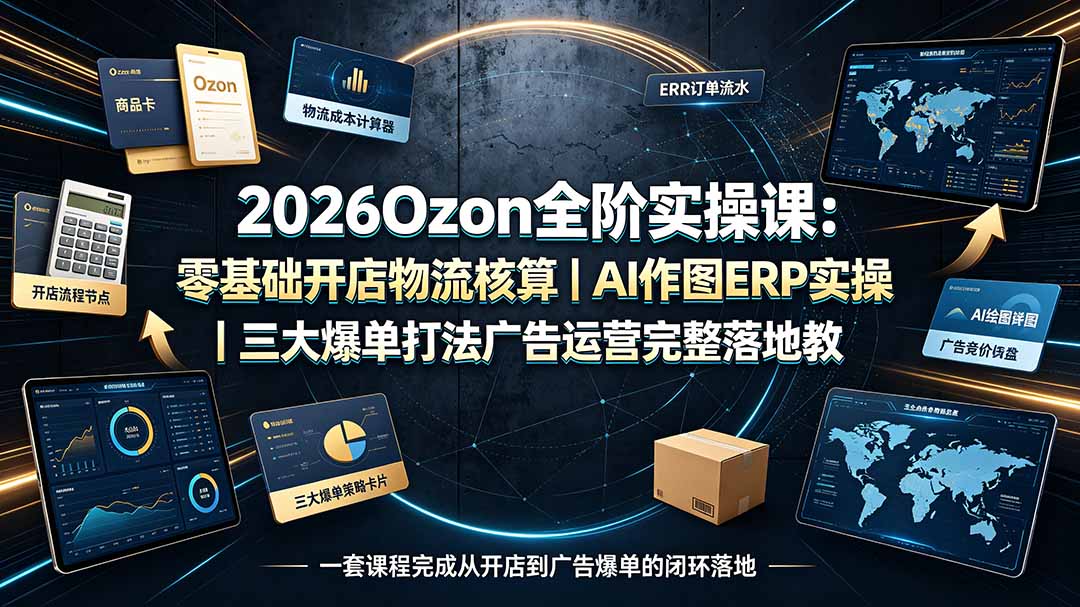 2026Ozon全阶实操课:零基础开店物流核算|AI作图ERP实操|三大爆单打法广告运营完整落地教程-聚业