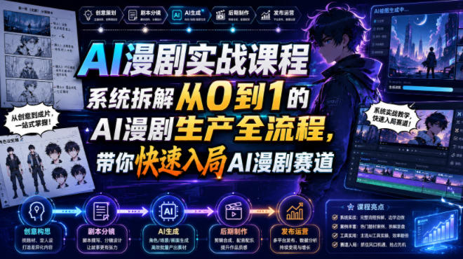 AI漫剧实战课程,系统拆解从0到1的AI漫剧生产全流程,带你快速入局AI漫剧赛道-聚业