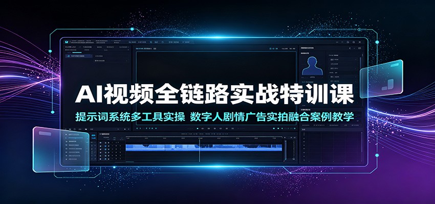 AI视频全链路实战特训课:提示词系统多工具实操,数字人剧情广告实拍融合案例教学-聚业