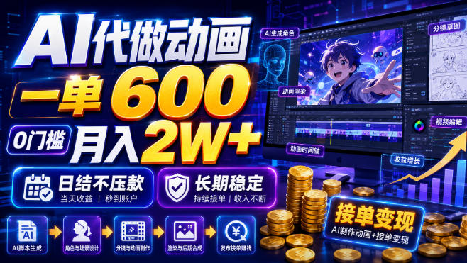AI代做动画,一单600,0门槛月入2W+,日结不压款,长期稳定【揭秘】-聚业