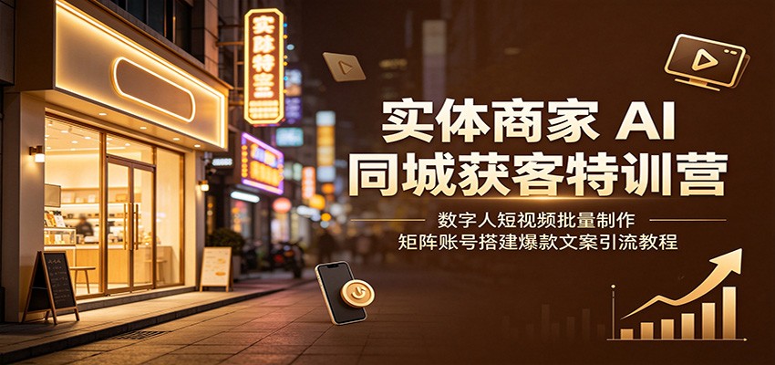 实体商家AI同城获客特训营：数字人短视频批量制作，矩阵账号搭建爆款文案引流教程-聚业