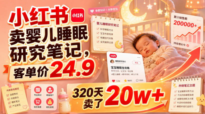 小红书卖婴儿睡眠研究笔记，客单价24.9，320天卖了20w+-聚业
