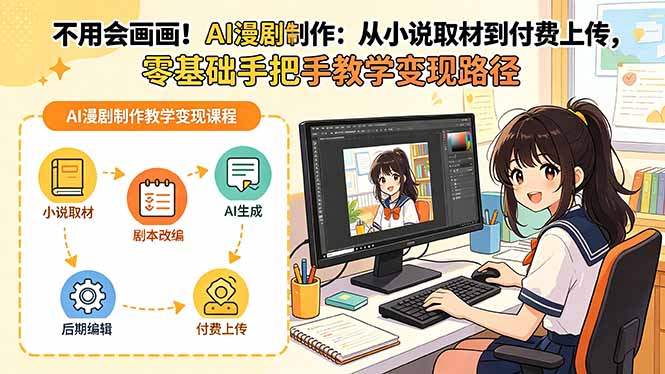 不用会画画!AI漫剧制作:从小说取材到付费上传,零基础手把手教学变现路径(更新-聚业