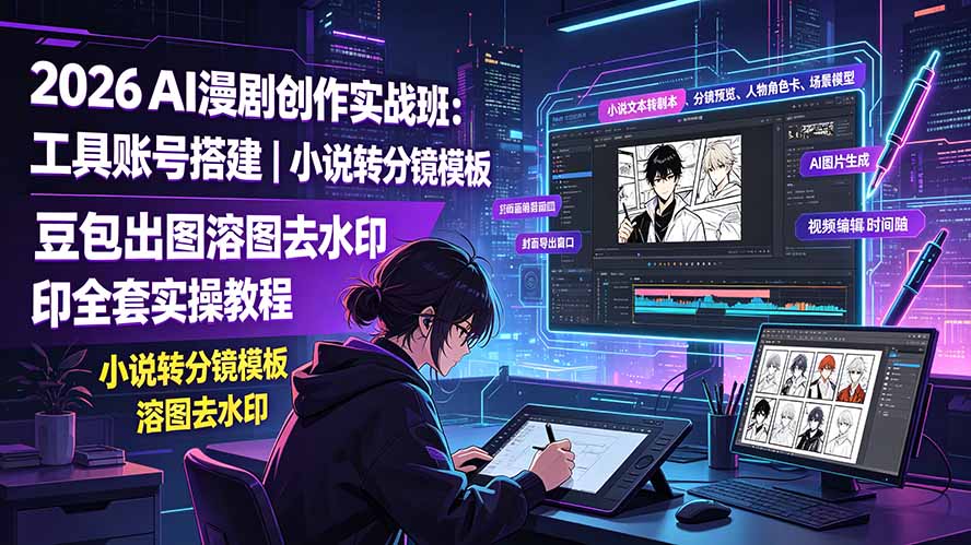 2026AI漫剧创作实战班:工具账号搭建|小说转分镜模板|豆包出图溶图去水印全套实操教程-聚业