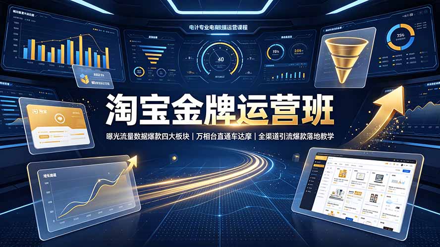 淘宝金牌运营班-7月:曝光流量数据爆款四大板块|万相台直通车达摩|全渠道引流爆款落地教学-聚业