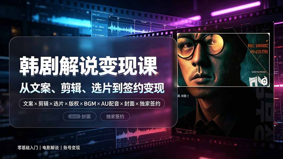 抖音270W粉丝博主亲授韩剧解说课:文案×剪辑×选片×版权×BGM×AU配音×封面×独家签约,零基础到变现-聚业