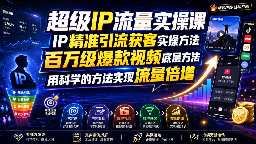 超级IP流量实操课,IP精准引流获客实操方法,百万级爆款视频底层方法,用科学的方法实现流量倍增-聚业
