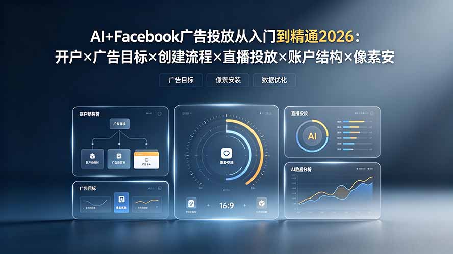 AI+Facebook广告投放从入门到精通2026:开户×广告目标×创建流程×直播投放×账户结构×像素安装×AI赋能-聚业