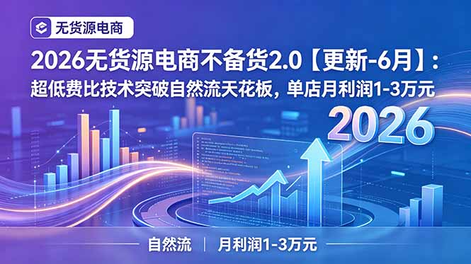 2026无货源电商不备货2.0【更新-7月】:超低费比技术突破自然流天花板,单店月利润1-3万元-聚业