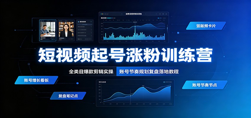 短视频起号涨粉训练营:全类目爆款剪辑实操,账号节奏规划复盘落地教程-聚业