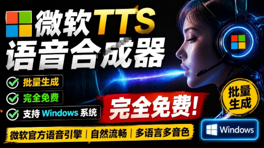 微软TTS免费语音配音生成器,完全免费,支持多语音、多音色选择,Windows系统专用TTS语音合成器-聚业