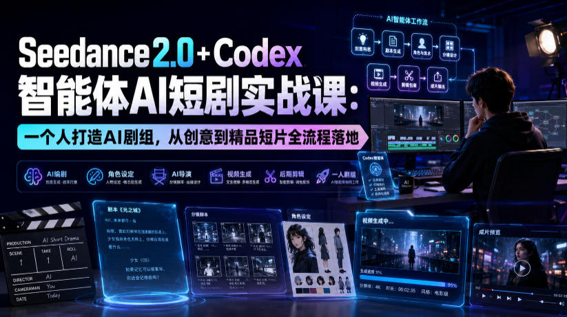 Seedance2.0+Codex智能体AI短剧实战课:一个人打造AI剧组,从创意到精品短片全流程-聚业