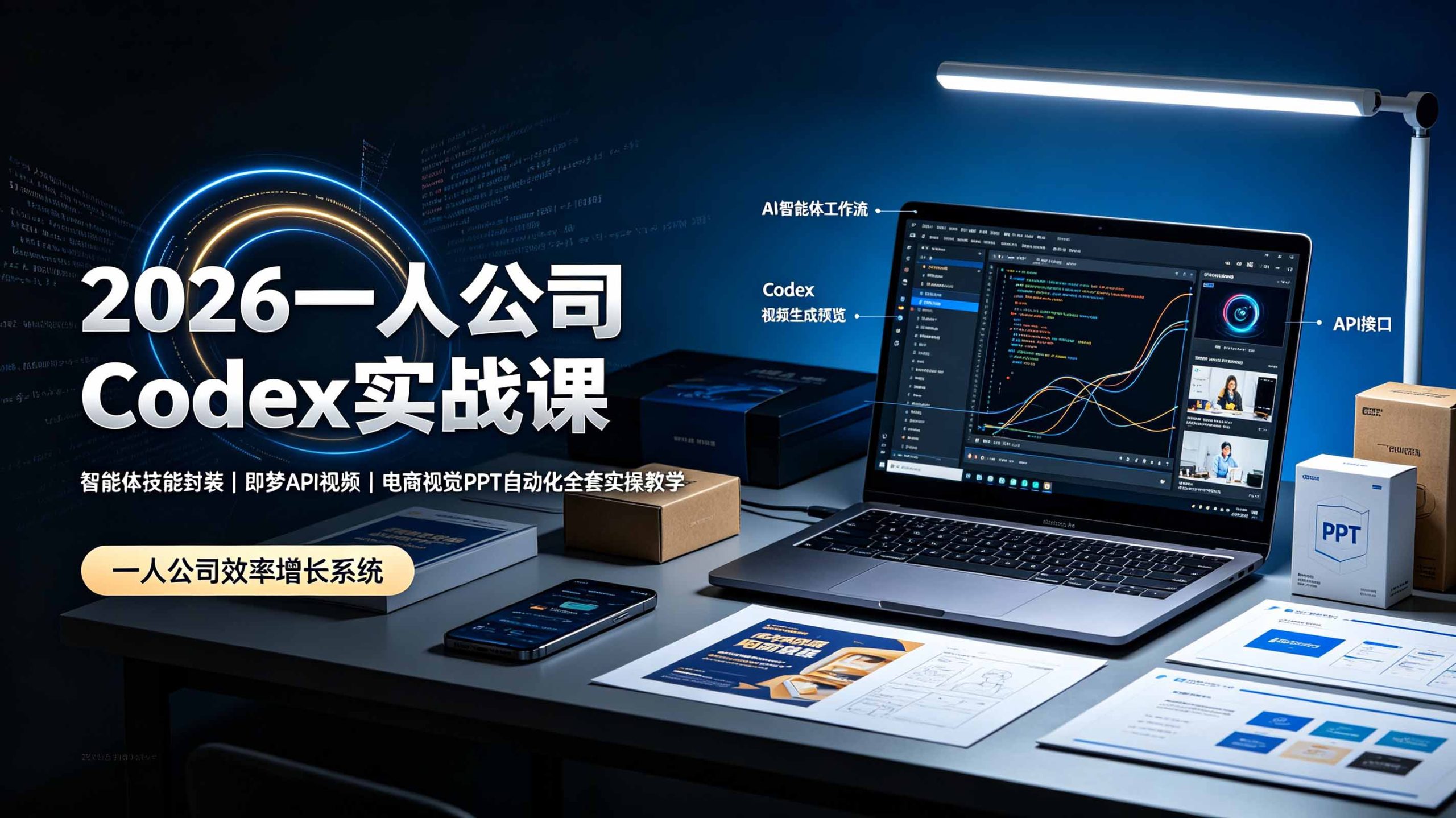 2026一人公司Codex实战课◆智能体技能封装|即梦API视频|电商视觉PPT自动化全套实操教学-聚业