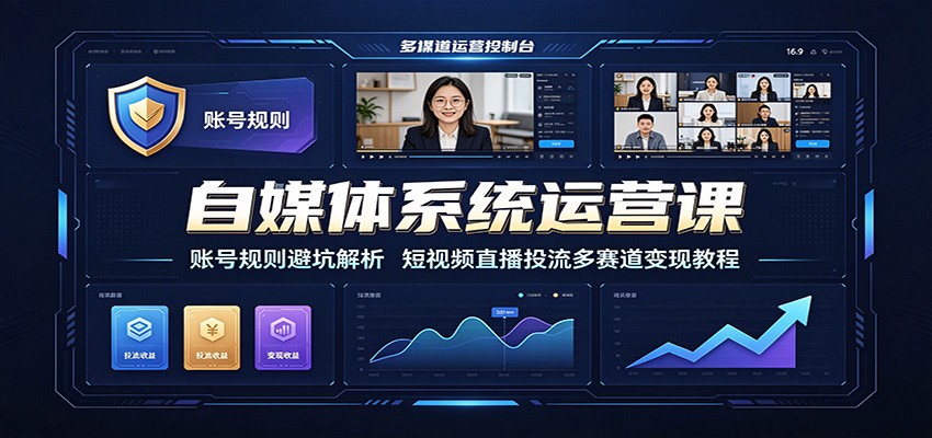 自媒体系统运营课:账号规则避坑解析,短视频直播投流多赛道变现教程-聚业