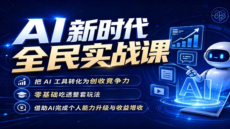 AI新时代全民实战课,把 AI 工具转化为创收竞争力,零基础吃透整套玩法,借助AI完成个人能力升级与收益增收。-聚业