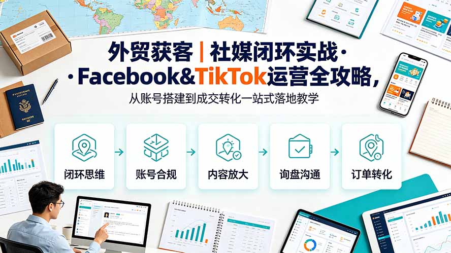 外贸获客|社媒闭环实战·Facebook&TikTok运营全攻略,从账号搭建到成交转化一站式落地教学-聚业