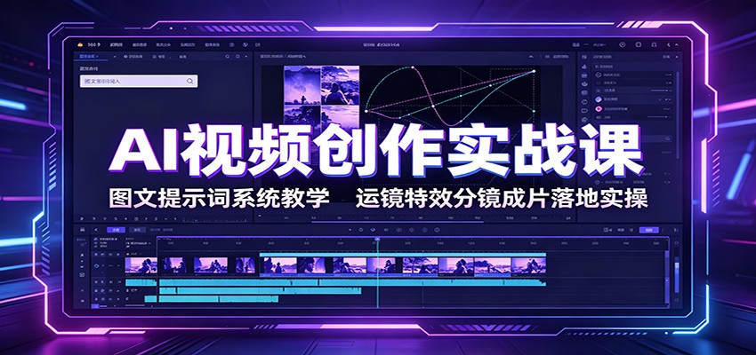 AI视频创作实战课:图文提示词系统教学,运镜特效分镜成片落地实操-聚业