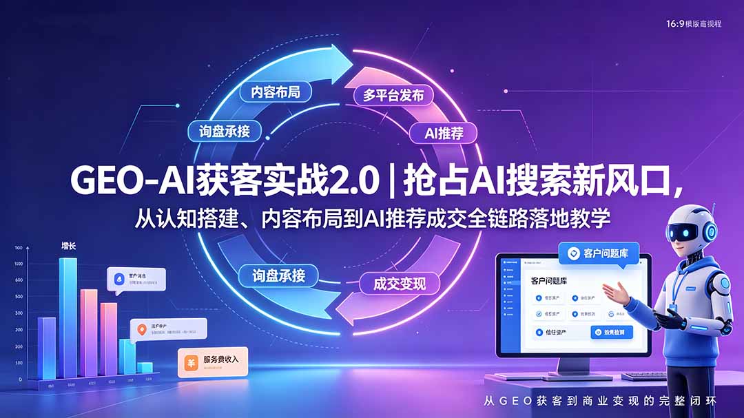 GEO-AI获客实战|抢占AI搜索新风口,从认知搭建、内容布局到AI推荐成交全链路落地教学-聚业