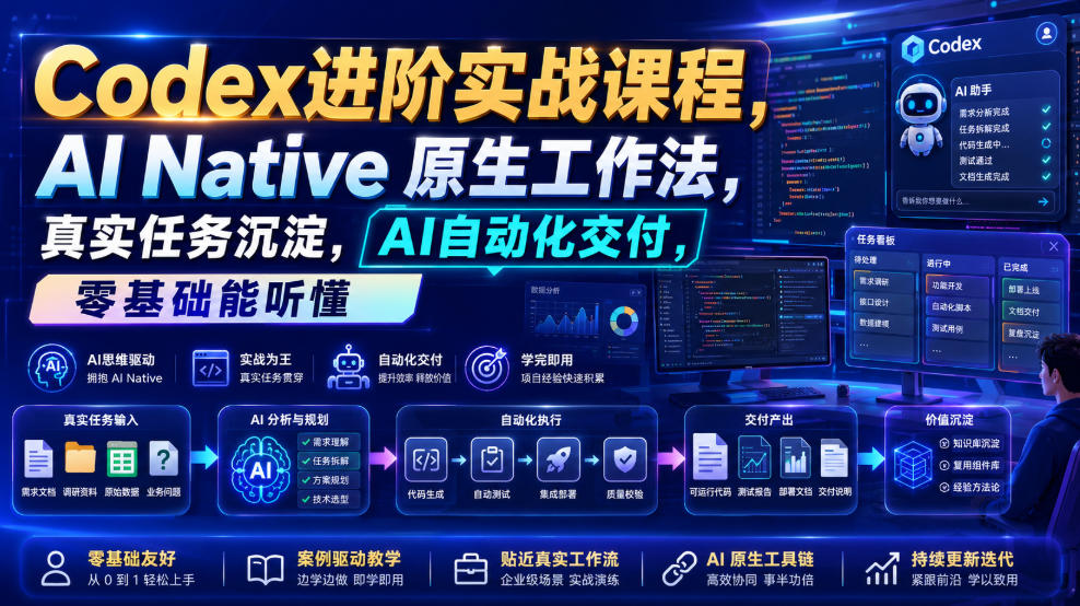 Codex进阶实战课|AI Native原生工作法,22节真实任务落地,从配置到AI自动化交付全链路教程-聚业