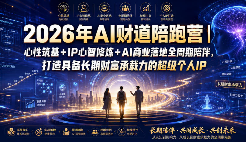 2026年AI财道陪跑营|心性筑基+IP心智修炼+AI商业落地全周期陪伴,打造具备长期财富承载力的超级个人IP-聚业
