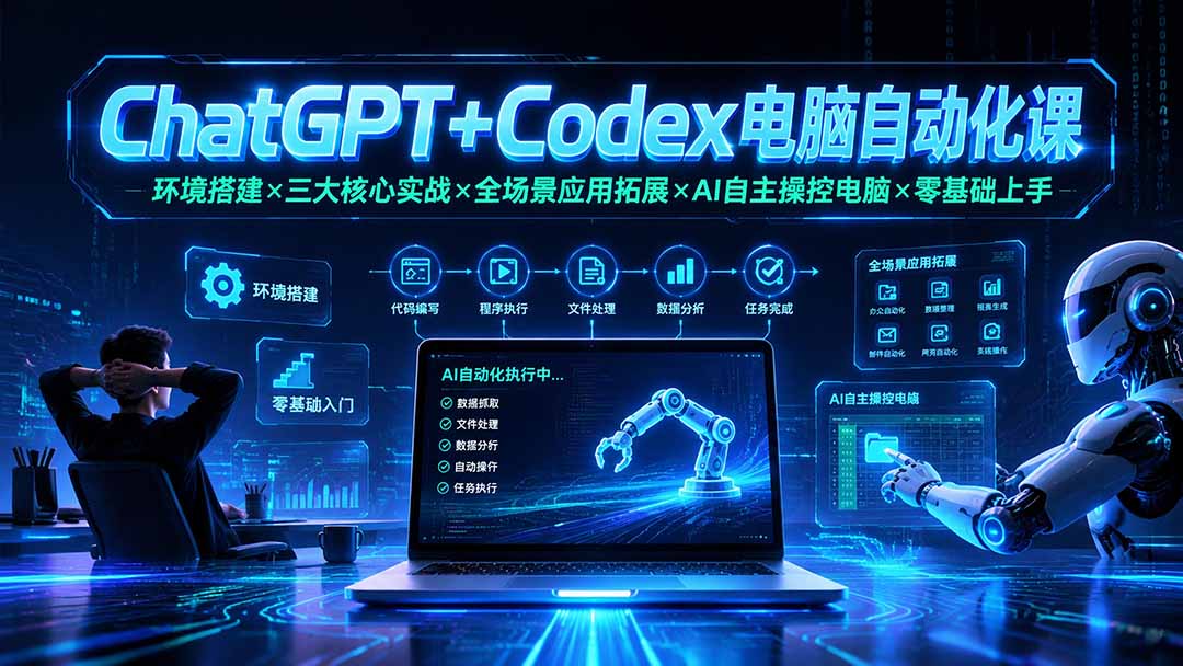 ChatGPT+Codex电脑自动化课:环境搭建×三大核心实战×全场景应用拓展×AI自主操控电脑×零基础上手-聚业