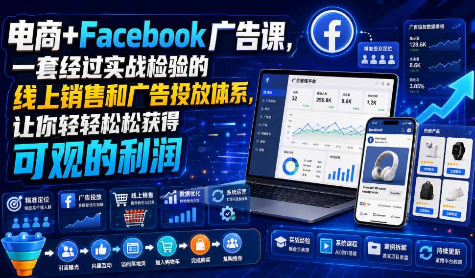 电商+Facebook广告课,一套经过实战检验的线上销售和广告投放体系,让你轻轻松松获得可观的利润【原创双语字幕】-聚业
