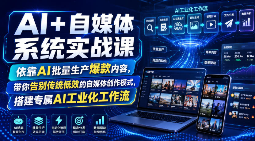 AI+自媒体系统实战课,依靠AI批量生产爆款内容,带你告别传统低效的自媒体创作模式,搭建专属AI工业化工作流-聚业