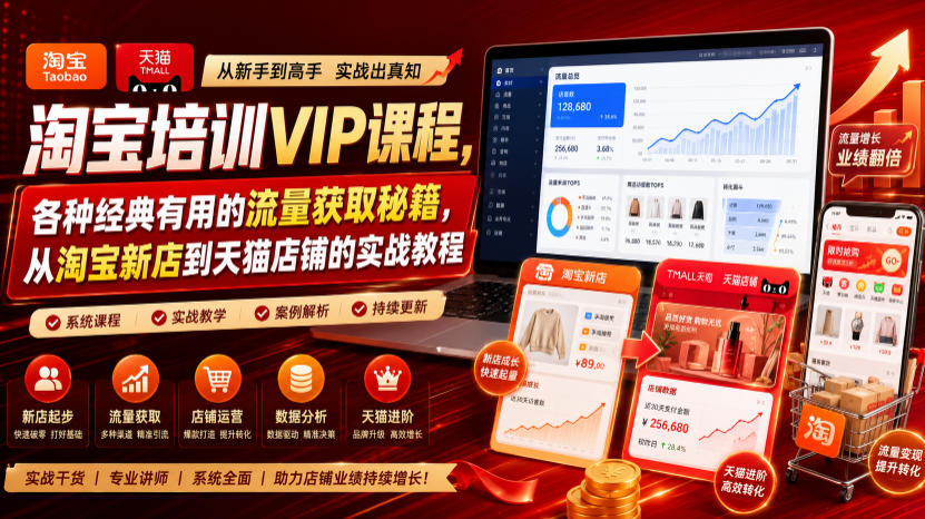 淘宝培训VIP课程,各种经典有用的流量获取秘籍,从淘宝新店到天猫店铺的实战教程(更新7月29日)-聚业