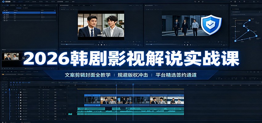 2026韩剧影视解说实战课:文案剪辑封面全教学,规避版权冲击平台精选签约通道-聚业