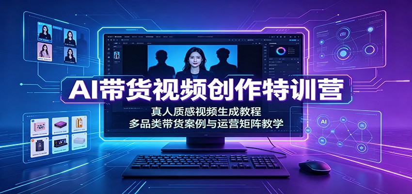 AI带货视频创作特训营:真人质感视频生成教程,多品类带货案例与运营矩阵教学-聚业