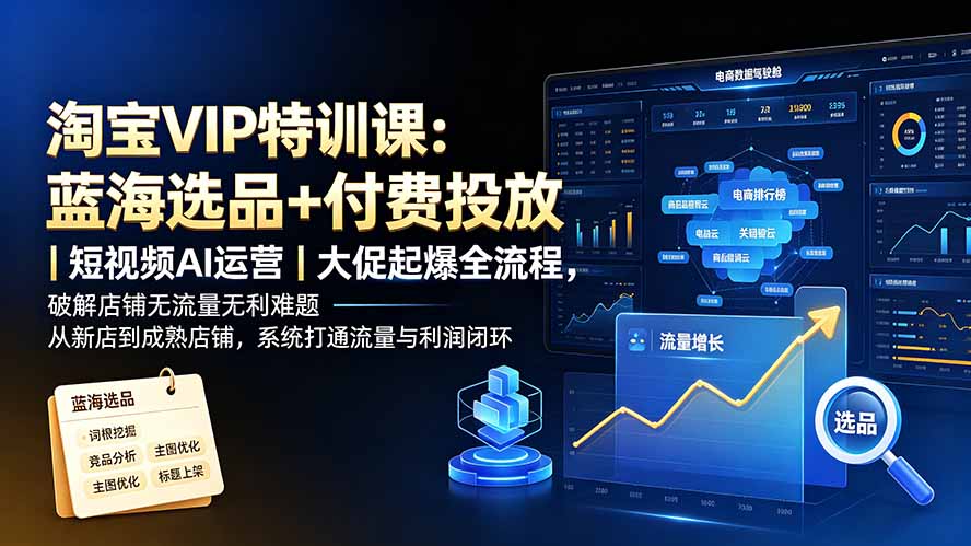 淘宝VIP特训课-更新:蓝海选品+付费投放|短视频AI运营|大促起爆全流程,破解店铺无流量无利润难题-聚业